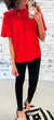 Red Smock & Ruffle Bubble Sleeve Blouse