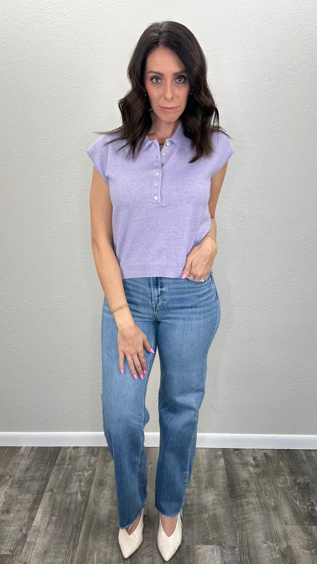 Lavender Daydream Crop Polo Top