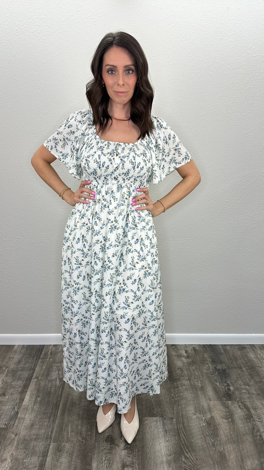 Sweet Meadow Smocked Floral Midi Dress