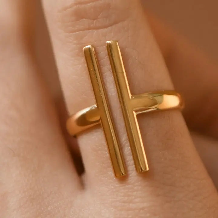 Gold Plated Double Bar Ring
