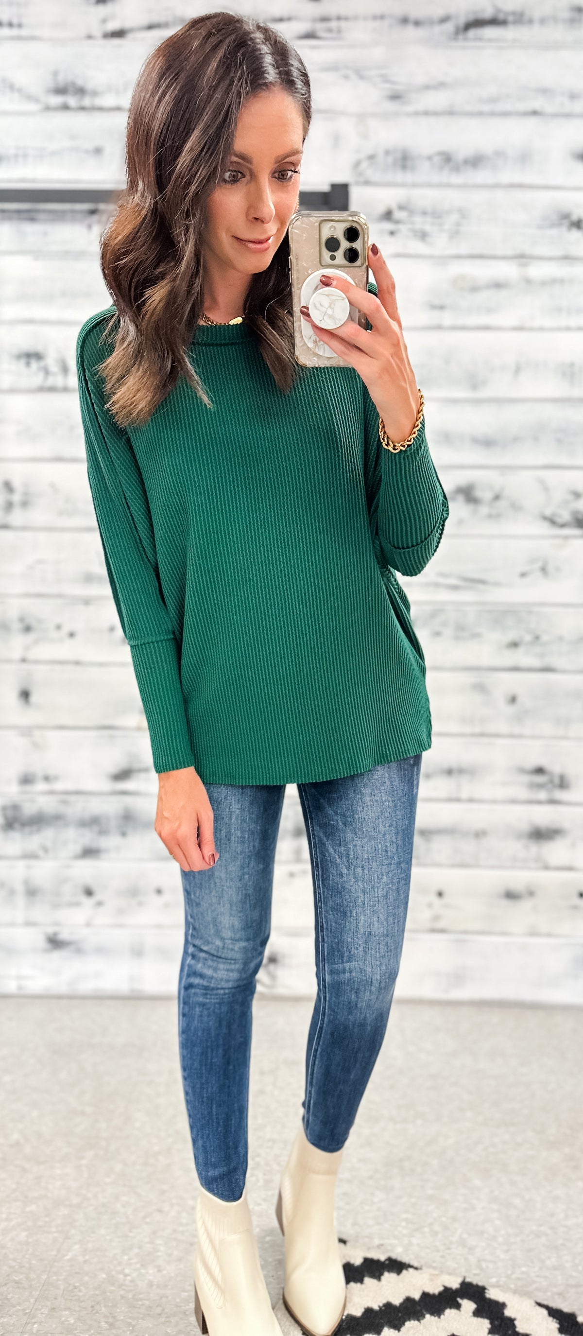 Forest Green Ribbed Relaxed Top