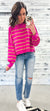 Magenta & Lime Striped Relaxed Crop Sweater
