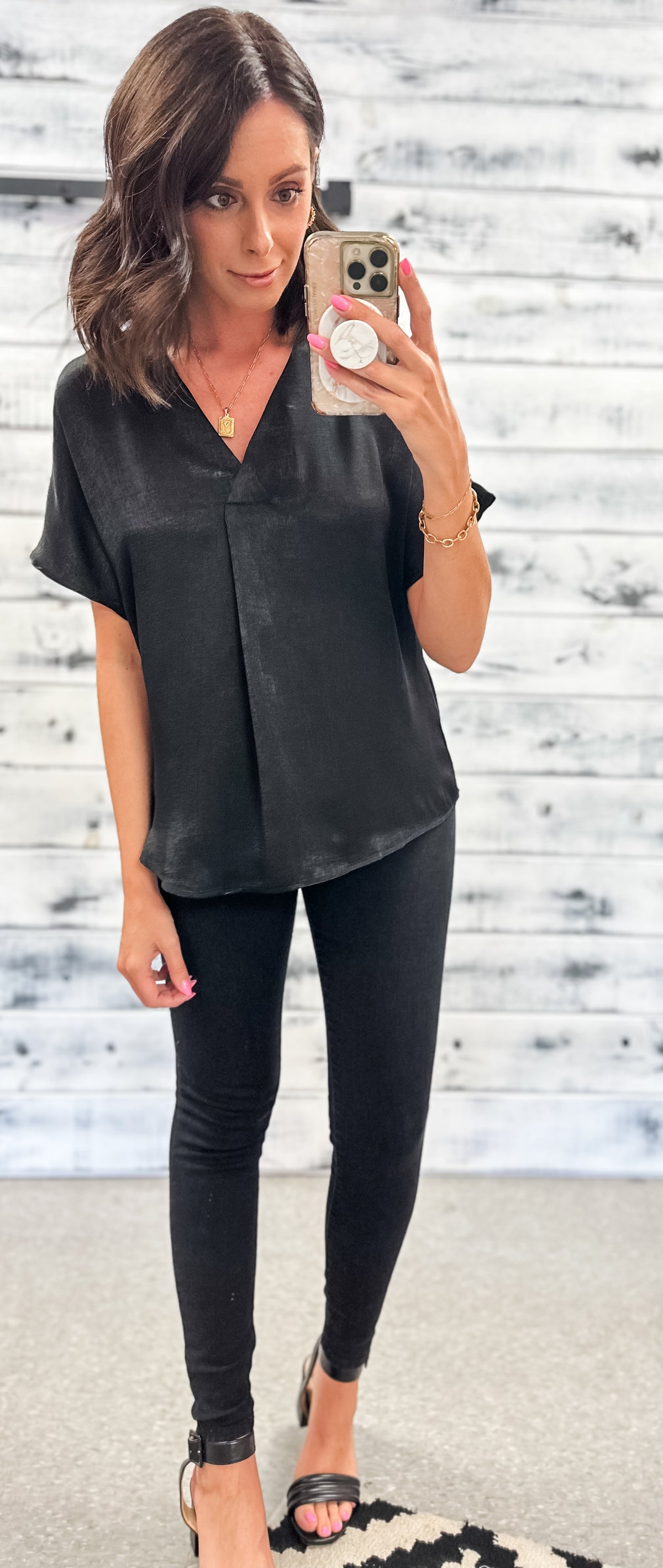 Black &quot;Queen of the Office&quot; Satin Blouse