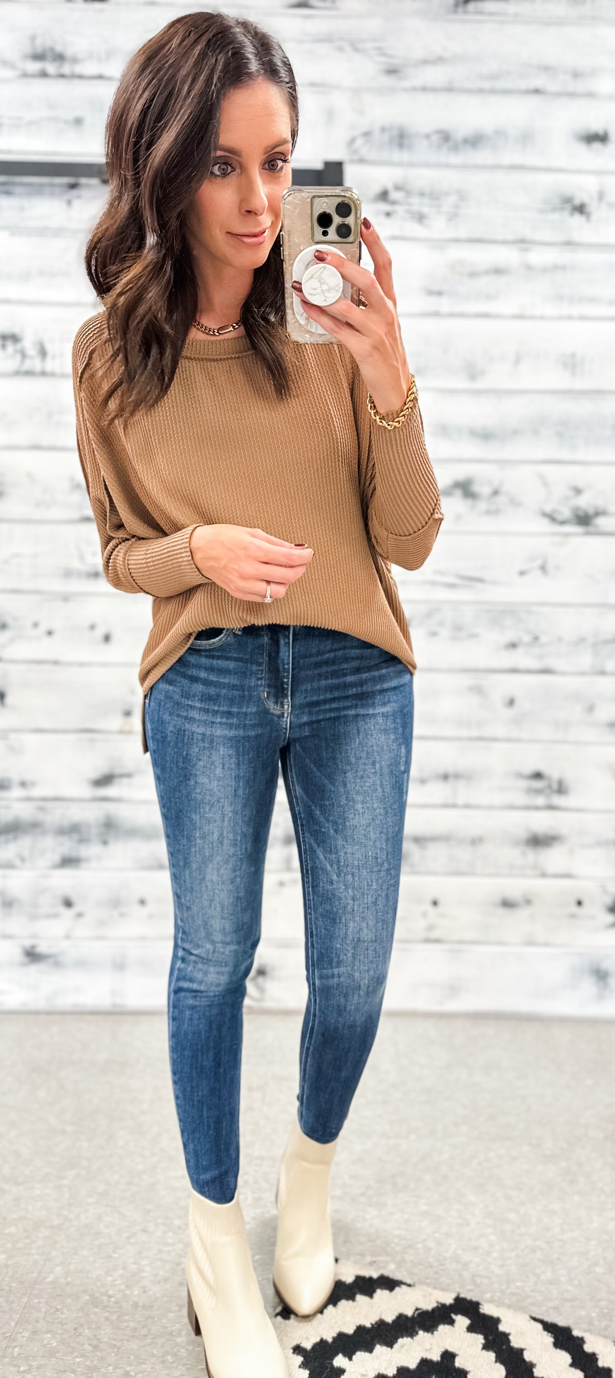 Latte Ribbed Relaxed Top