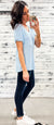 Sky Blue Ribbed V-Neck Pocket Top