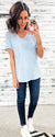 Sky Blue Ribbed V-Neck Pocket Top