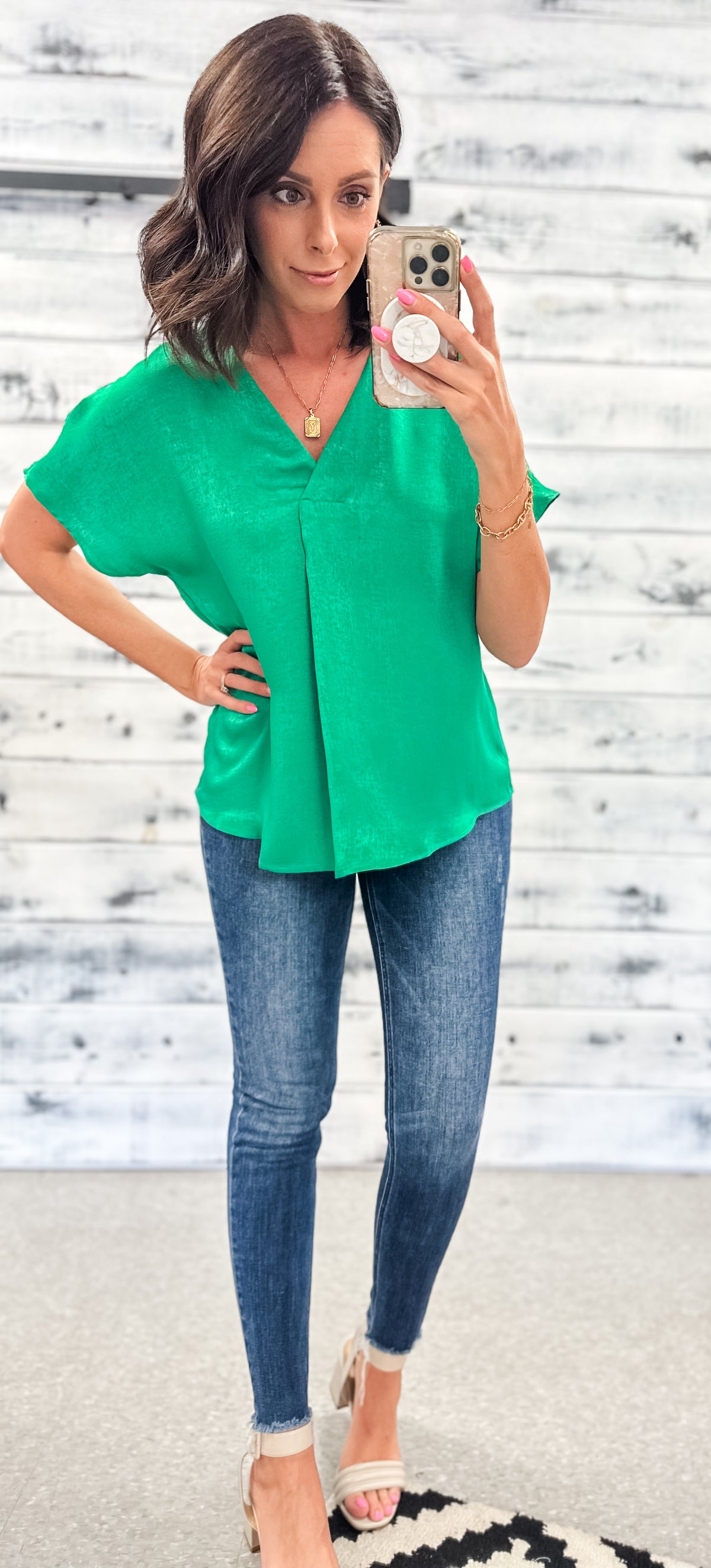 Kelly Green &quot;Queen of the Office&quot; Satin Blouse