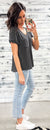 Charcoal Ribbed V-Neck Pocket Top