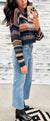 Navy, Tan & Black Striped Crop Sweater