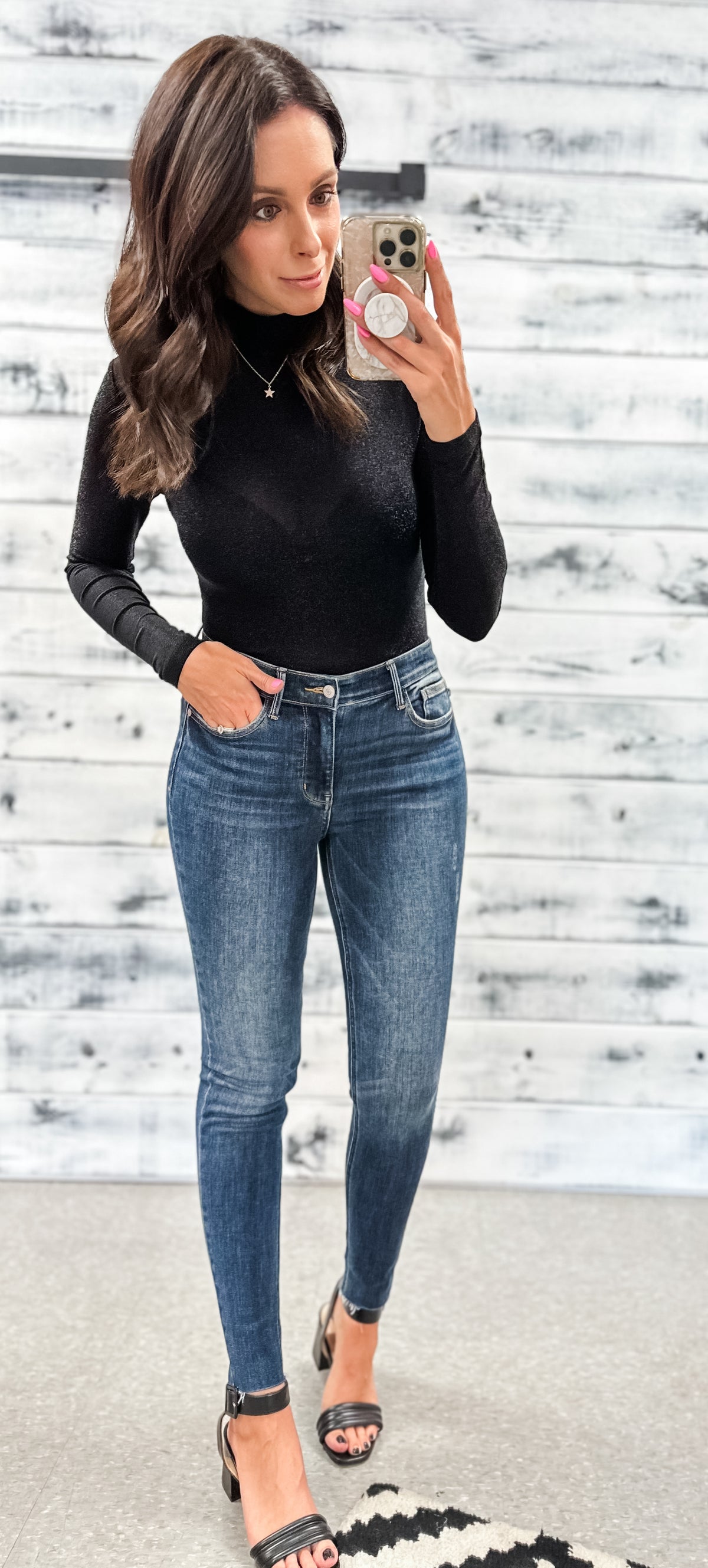 Black Shimmer Mock Neck Bodysuit