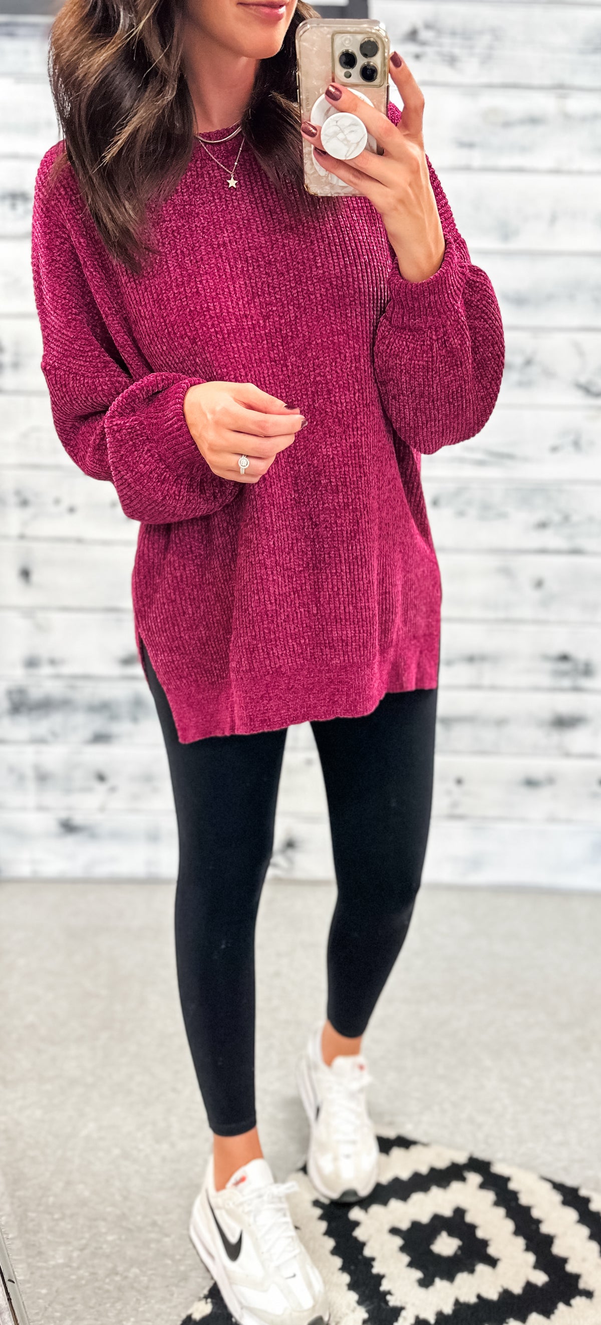 Deep Magenta Chenille Relaxed Sweater