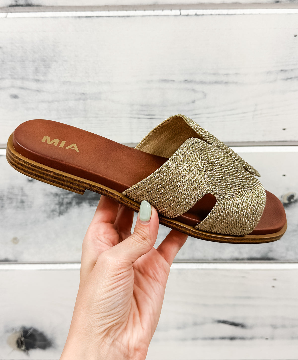 Mia Gold Woven Cut Out Slip On Sandal
