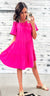 Hot Pink Babydoll Tiered Flutter Sleeve Dress