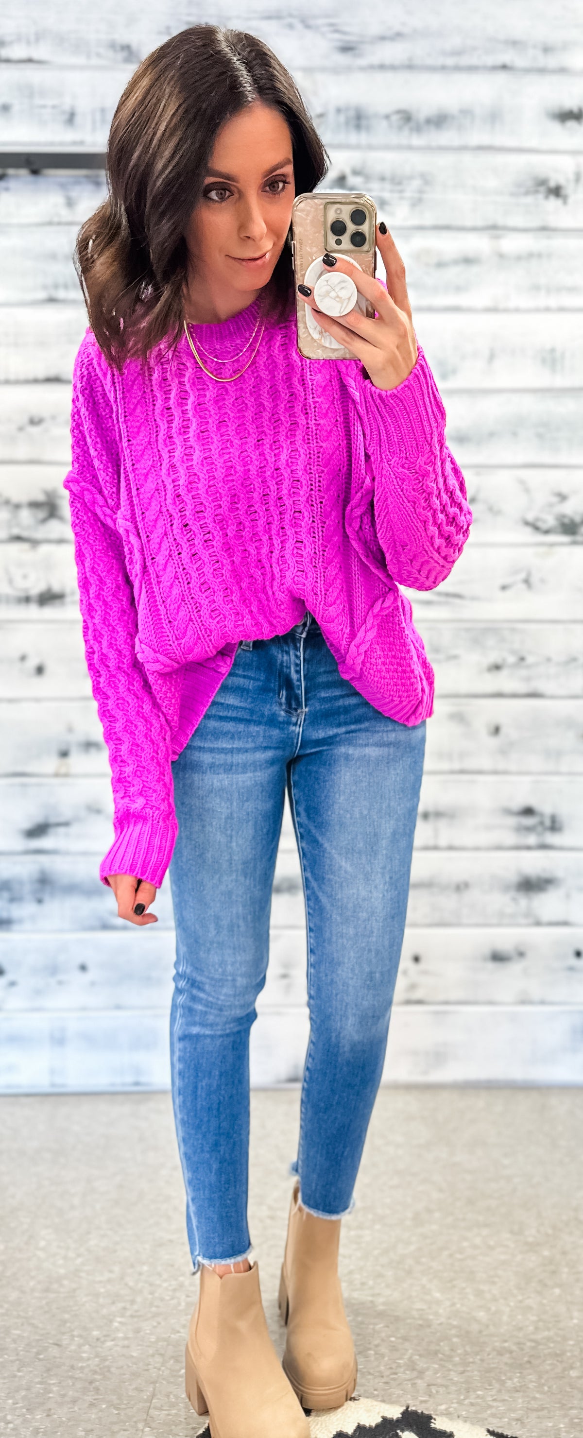 Electric Orchid Cable Knit Oversized Sweater