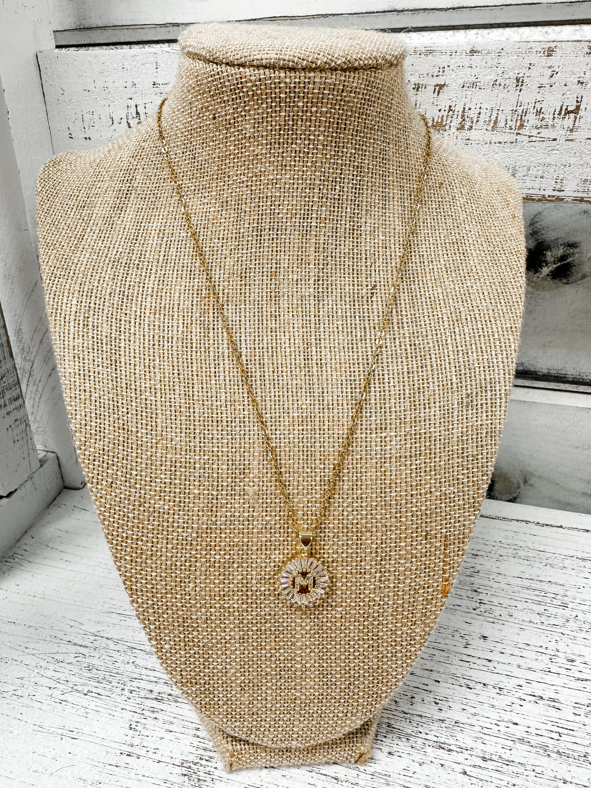 Gold &quot;M&quot; Bejeweled Initial Necklace