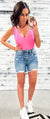 Super Pink Plunge V-Neck Ribbed Bodysuit