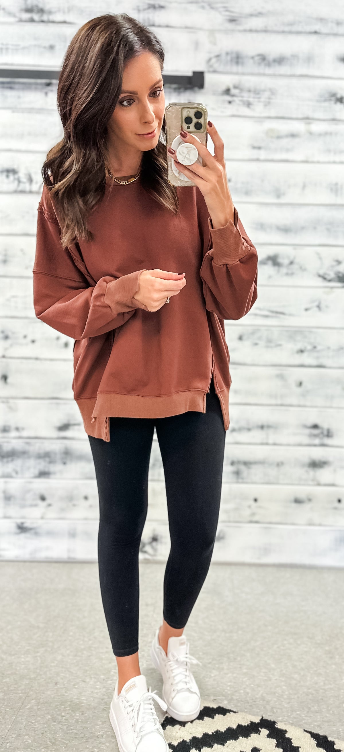 Red Rust Washed Oversized Raw Edge Pullover