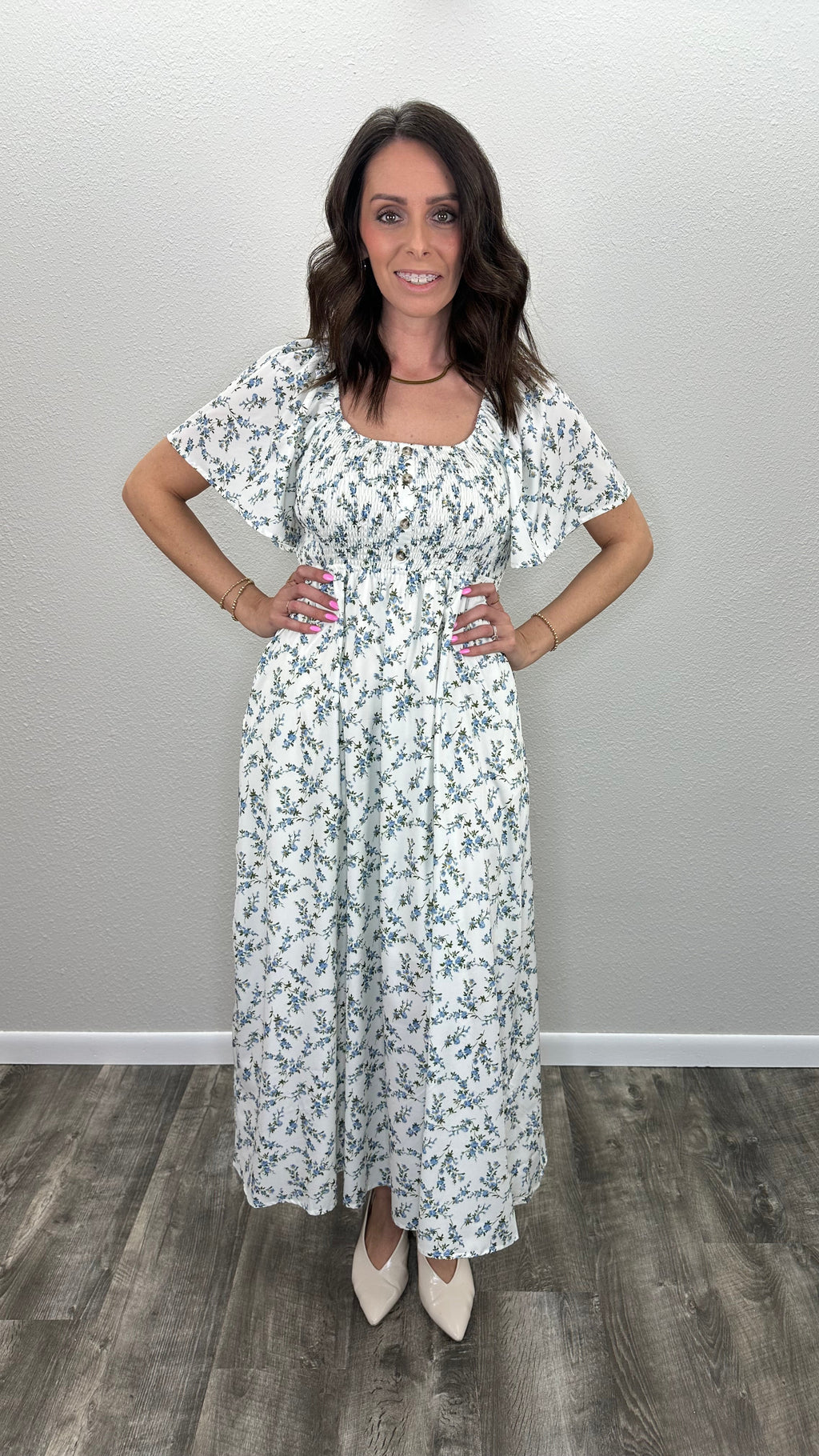 Sweet Meadow Smocked Floral Midi Dress