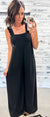 Black Linen Ruffle Strap Wide Leg Jumpsuit