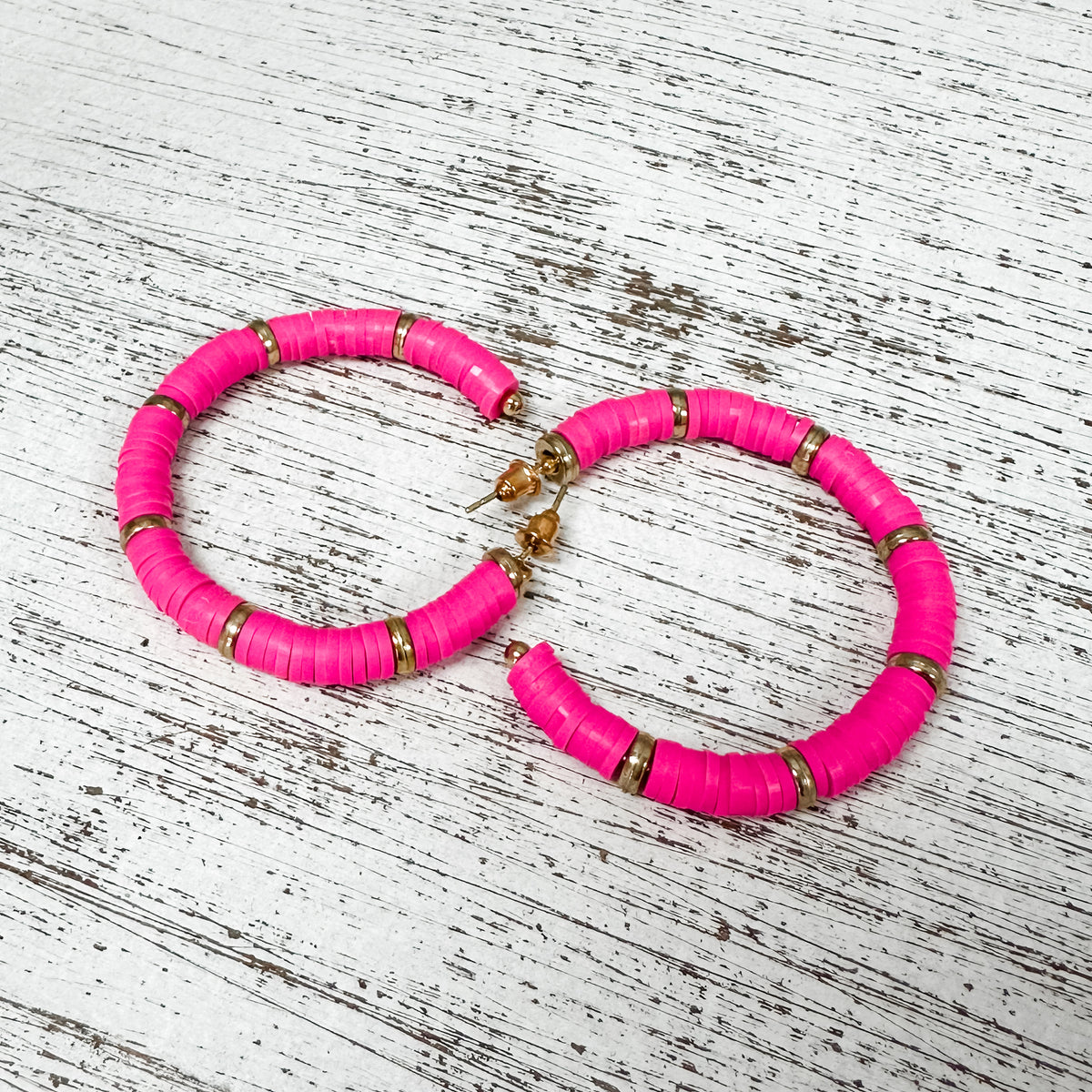 Pink &amp; Gold Clay Hoop Earring