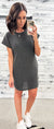 Charcoal Ribbed Scoop Neck T-Shirt Dress