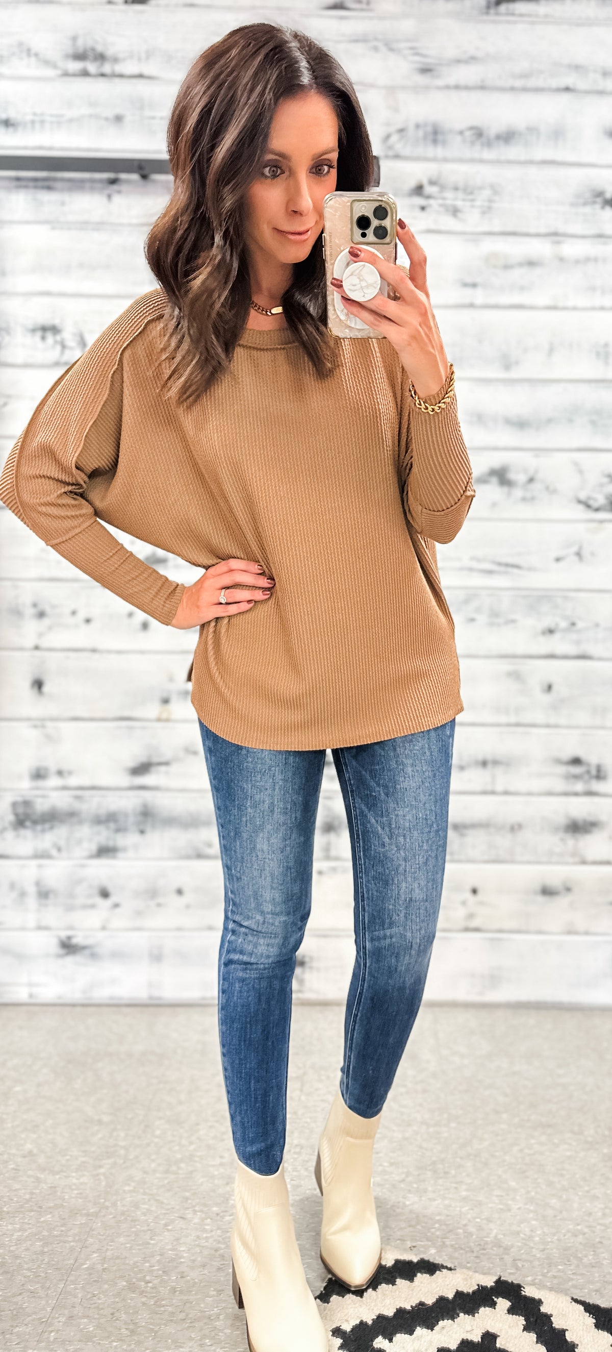 Latte Ribbed Relaxed Top