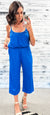Cobalt Blue Ribbed Wide Leg Crop Jumpsuit
