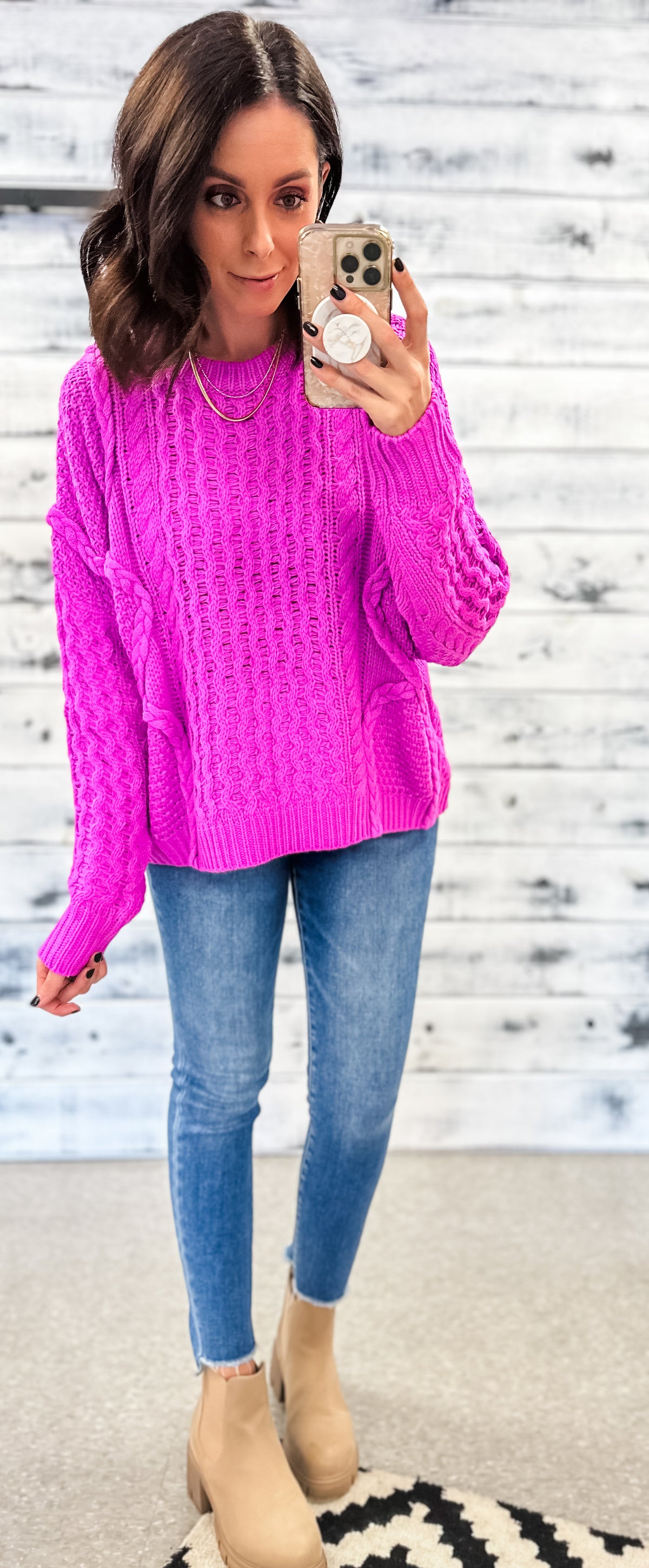 Electric Orchid Cable Knit Oversized Sweater