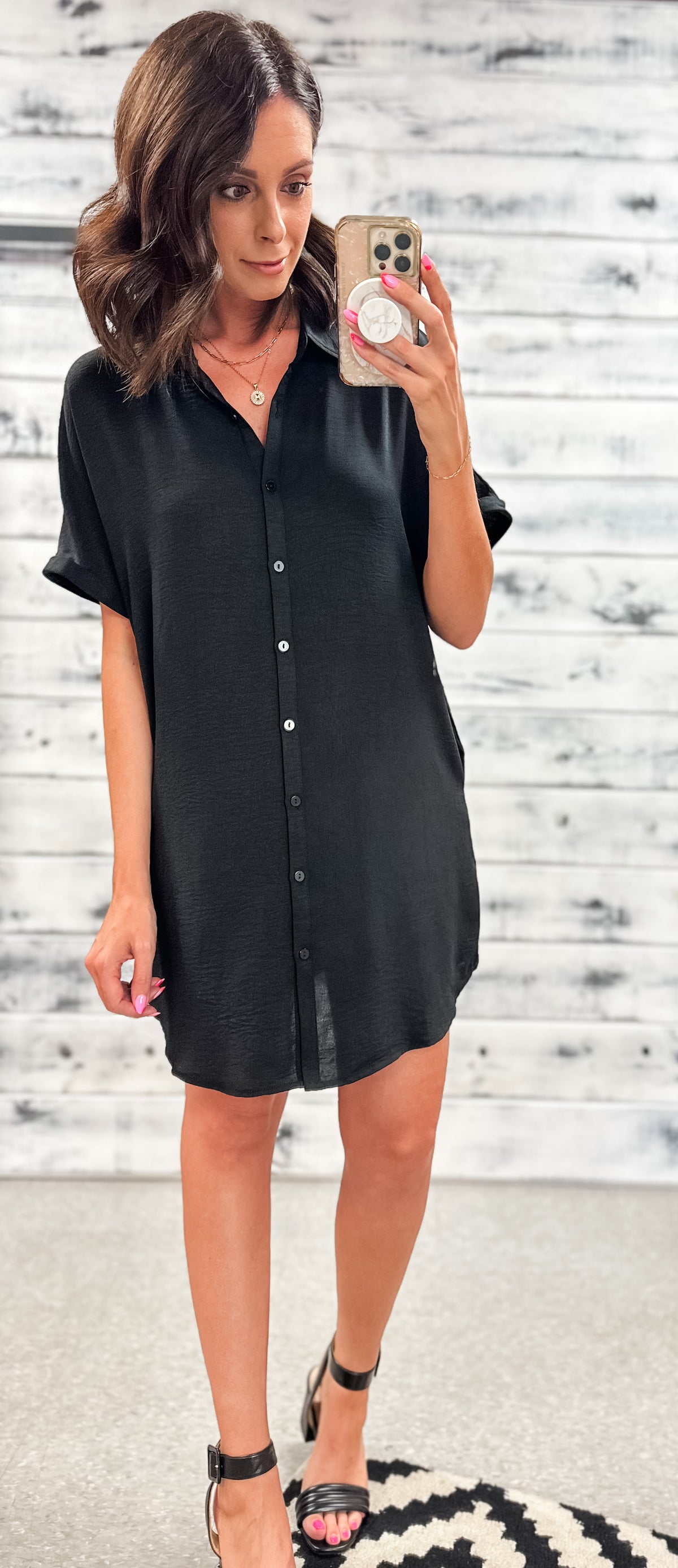 Black Button Down T-Shirt Dress