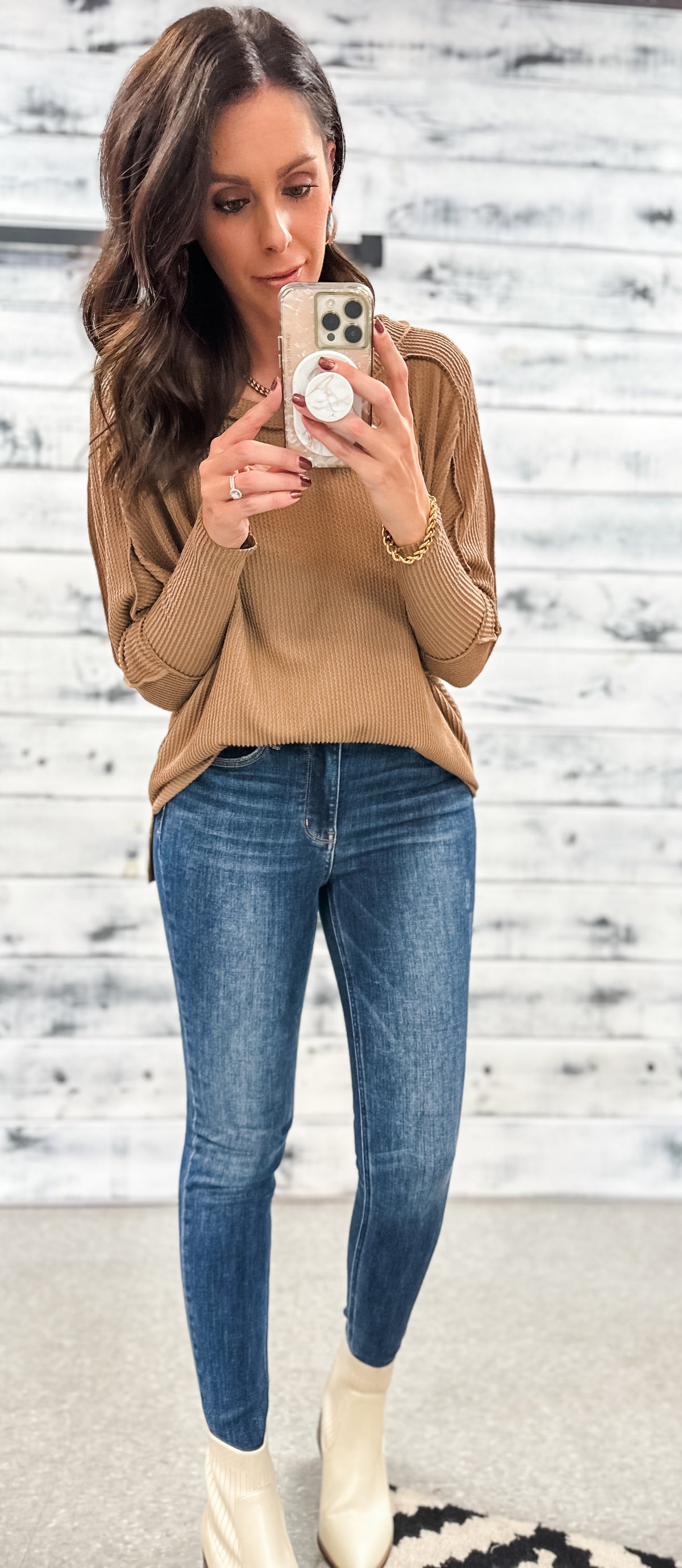 Latte Ribbed Relaxed Top