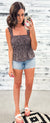 Midnight Floral Ruched Square Neck Tank