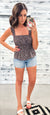 Midnight Floral Ruched Square Neck Tank