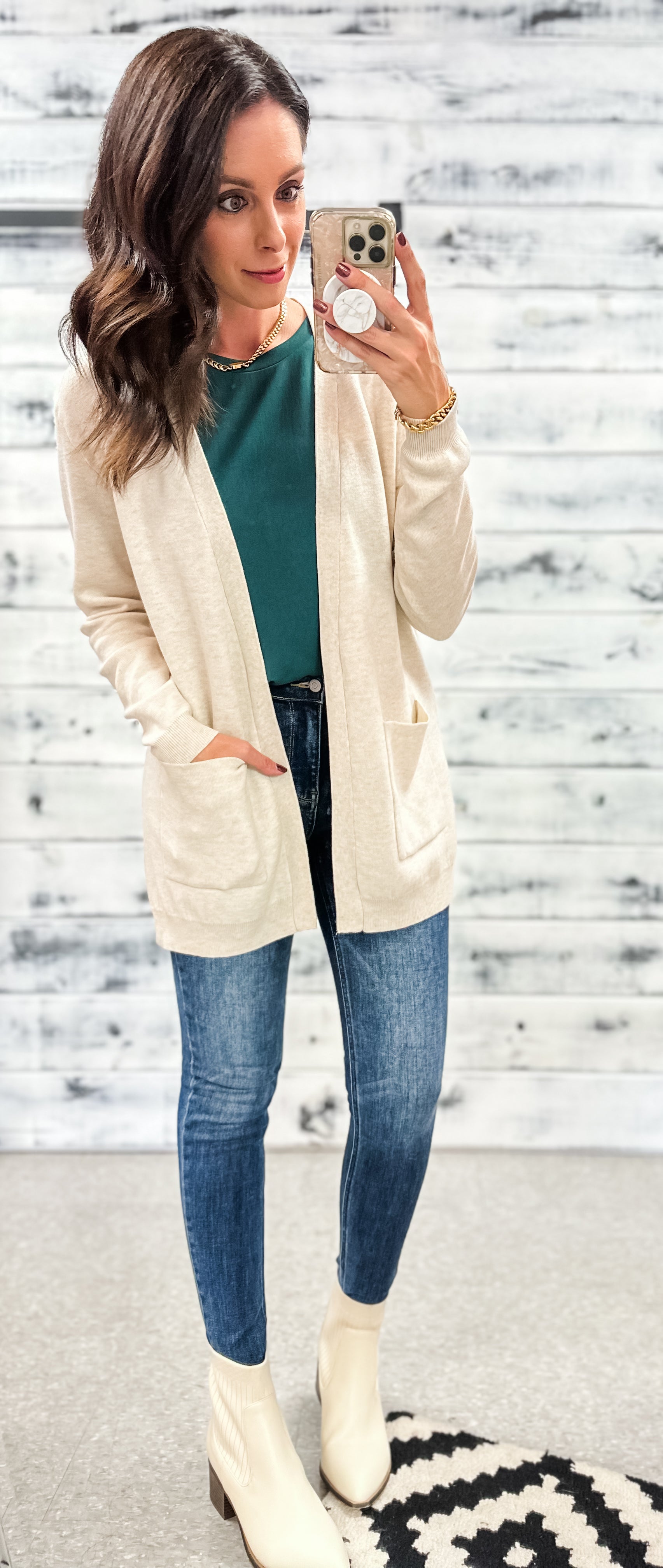 Heather Oatmeal Cardigan W/Pockets - Grace and Garment Boutique