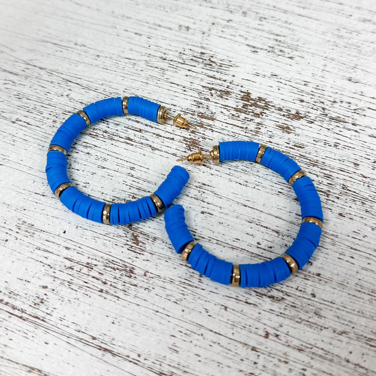 Blue &amp; Gold Clay Hoop Earring