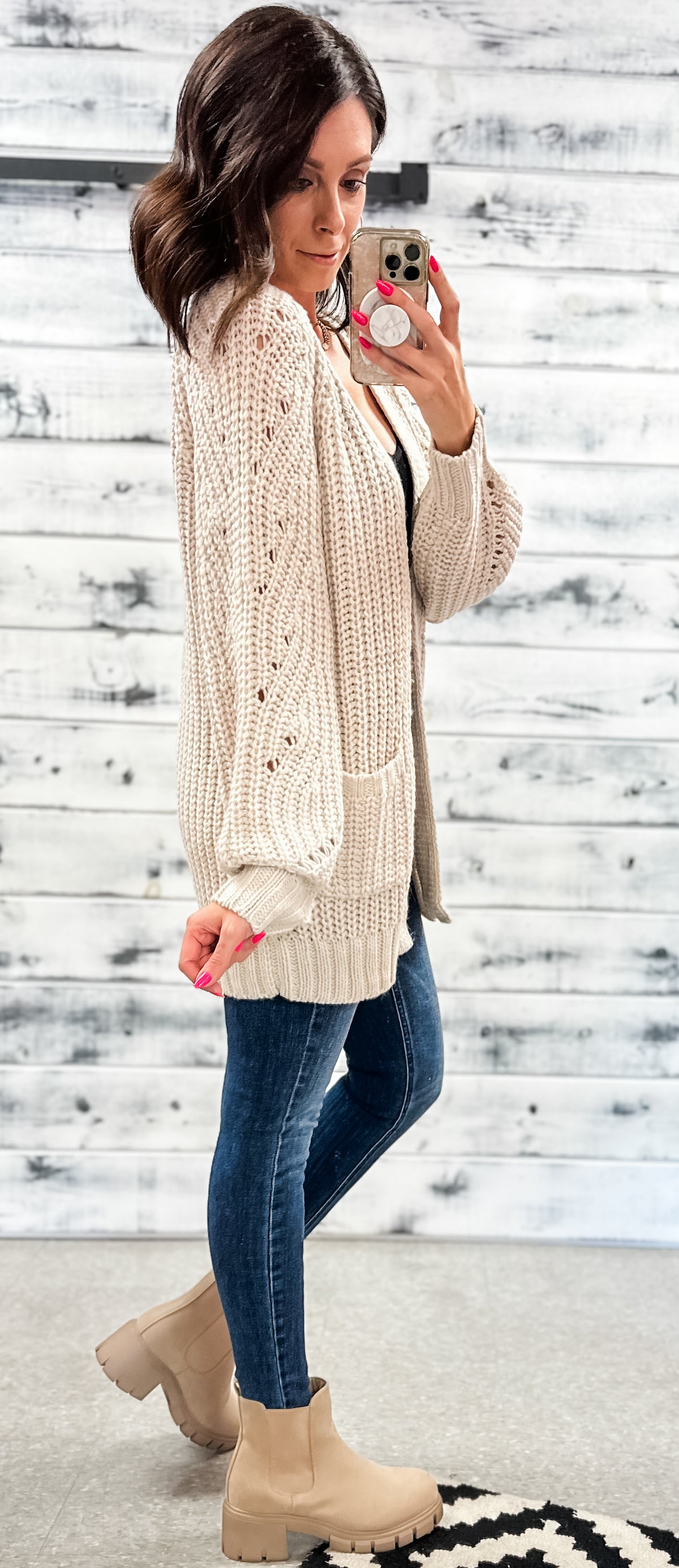 Light Taupe Cable Knit Cardigan W/Pockets