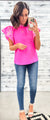 The Kassidy Hot Pink Embroidered Poofy Sleeve Blouse