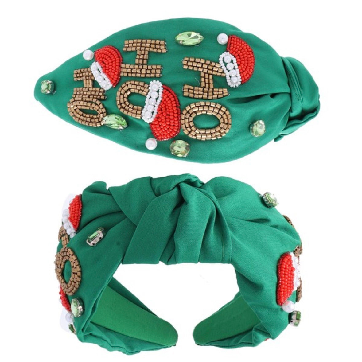 Green Ho Ho Ho Jeweled Beaded Headband