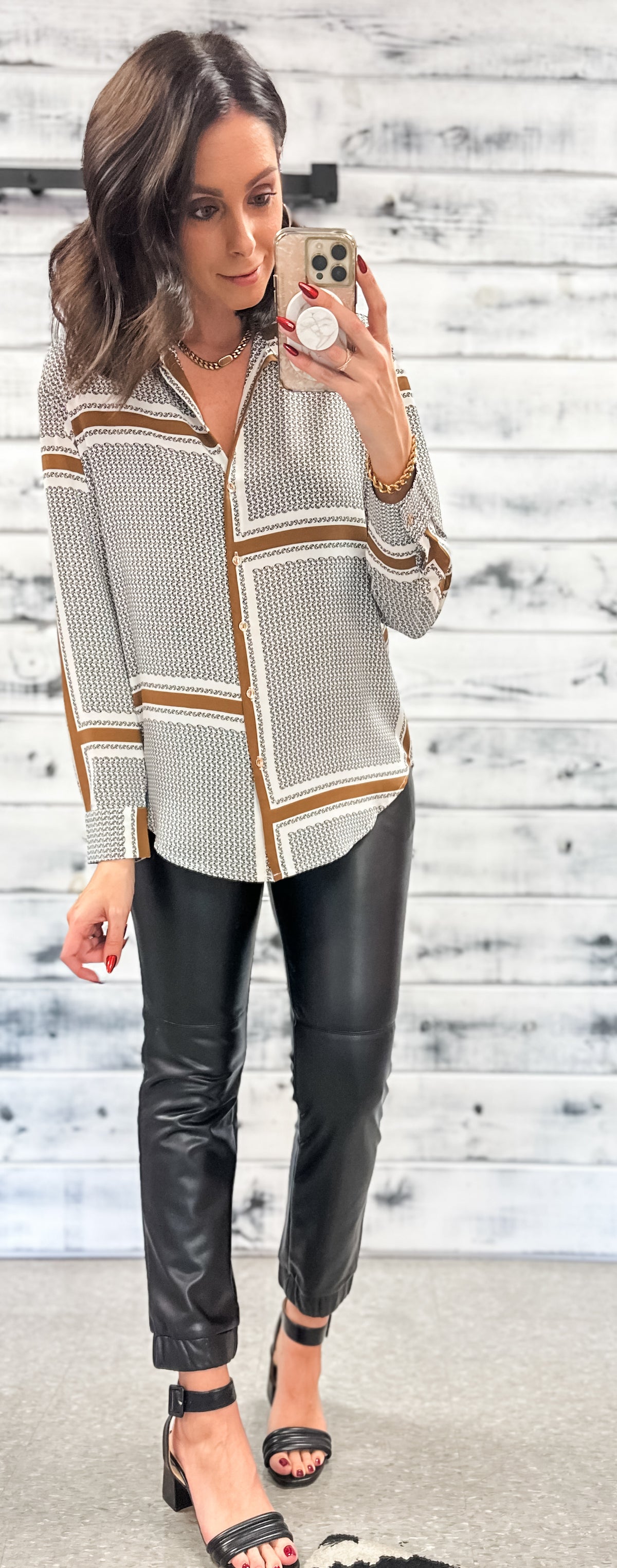 Black, Gold &amp; Ivory Button Up Blouse