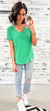 Spring Green Ribbed V-Neck Pocket Top