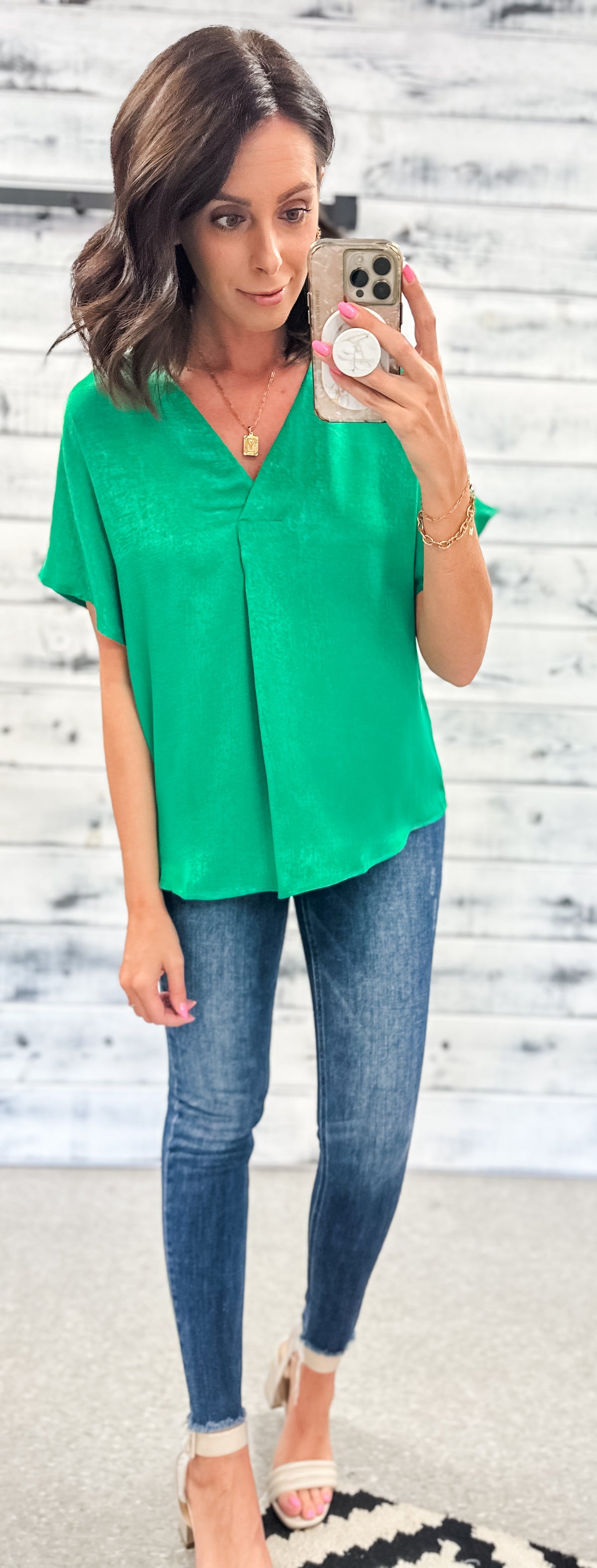 Kelly Green &quot;Queen of the Office&quot; Satin Blouse