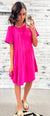 Hot Pink Babydoll Tiered Flutter Sleeve Dress