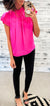 Hot Pink Satin Pleated Flutter Sleeve Blouse