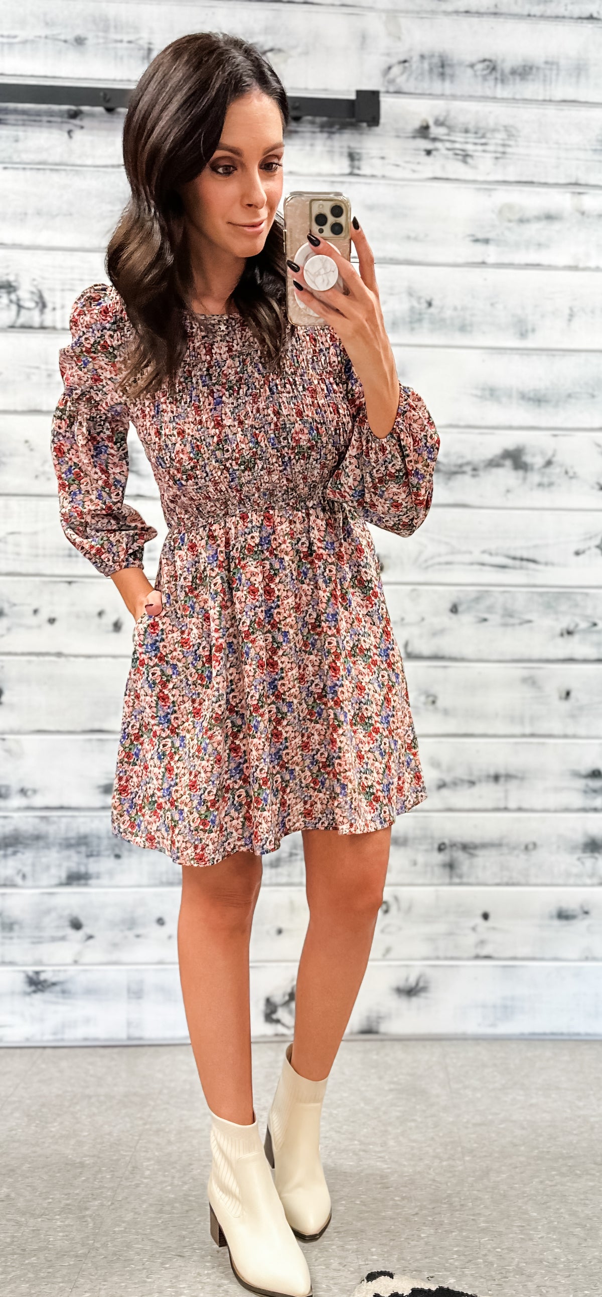 Floral Smocked Puff Sleeve Dress