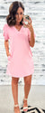 Ballet Pink Textured Split Neck Shift Dress