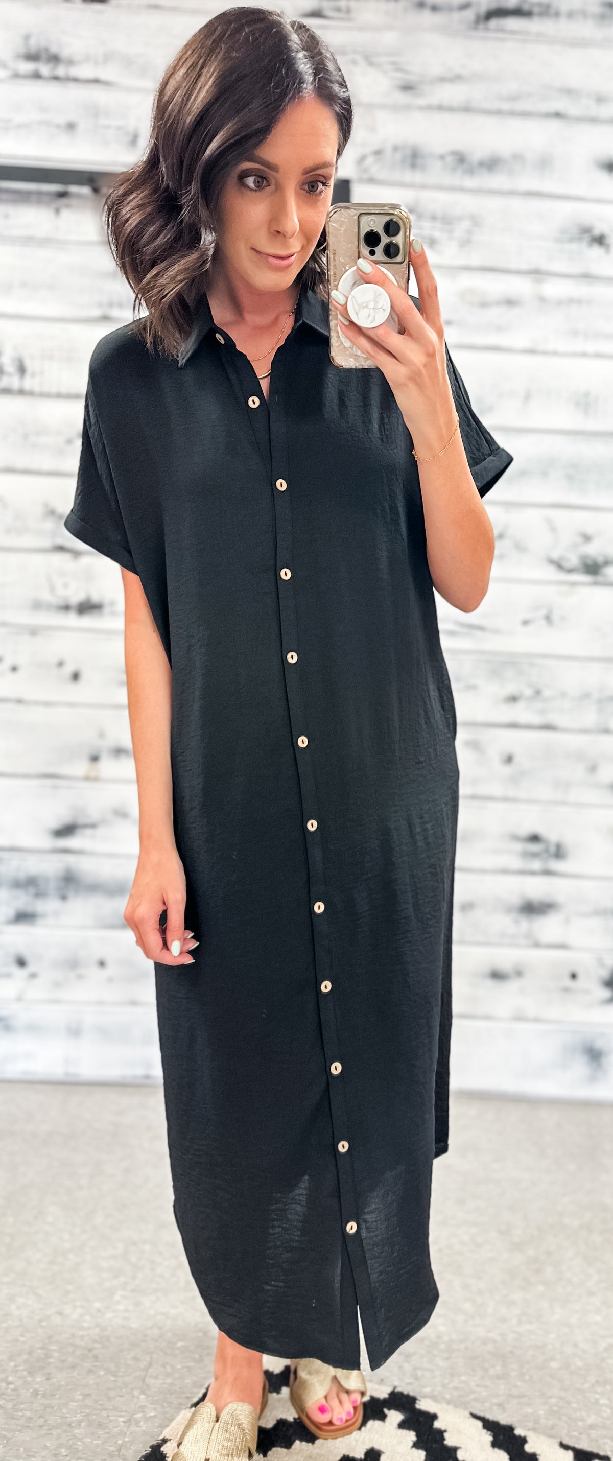Black Button Up Shirt Maxi Dress