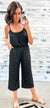 Black Ribbed Wide Leg Crop Jumpsuit