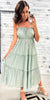 Muted Sage Pleated & Tiered Maxi Dress