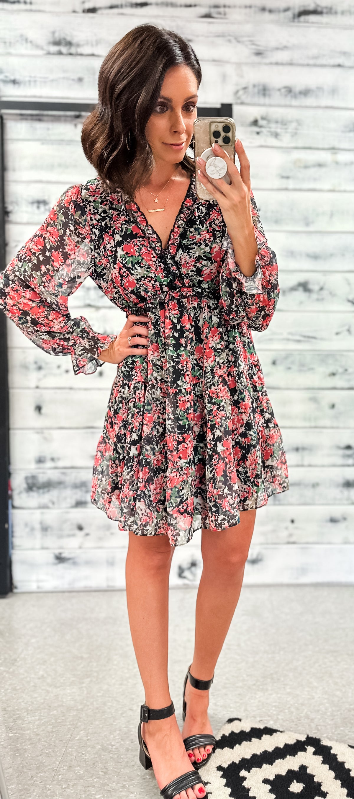 Black Floral Holiday Vibes Dress