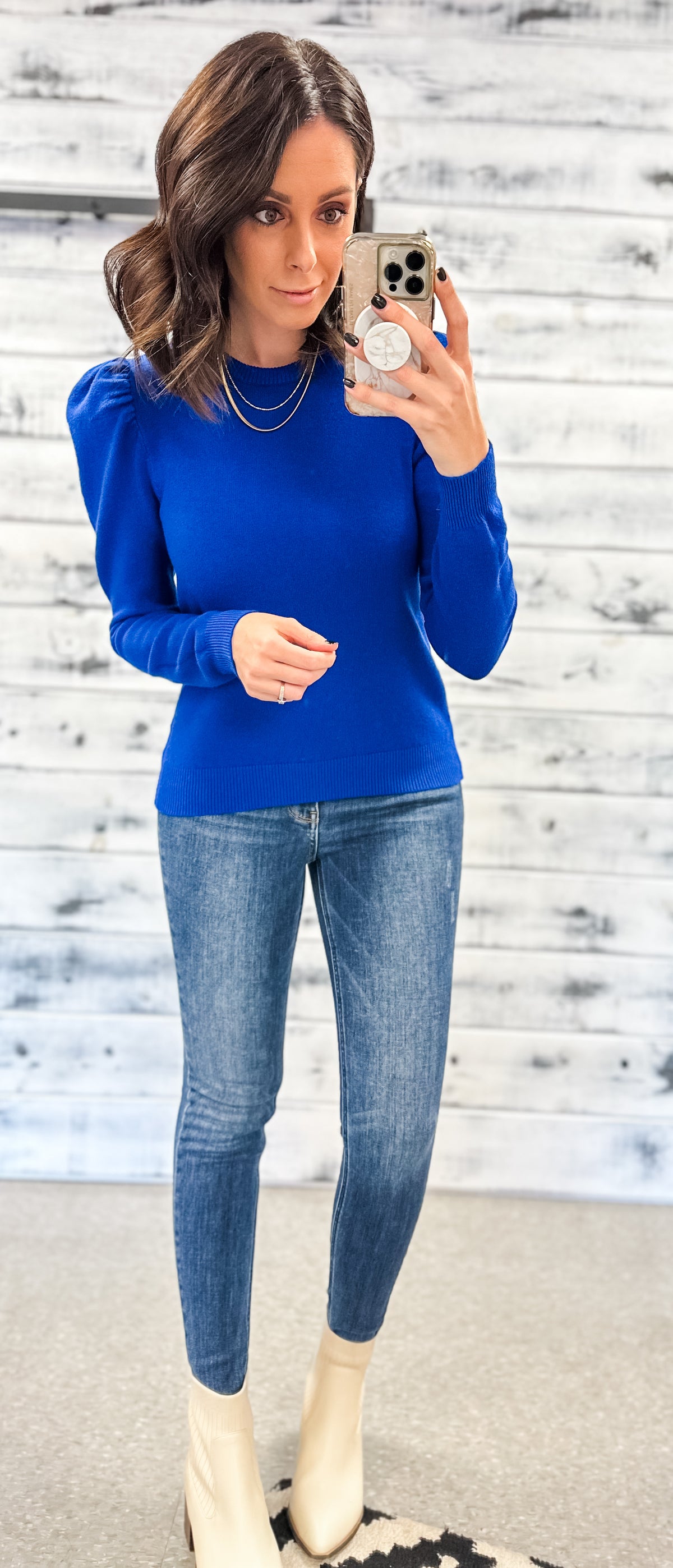 Cobalt Blue Puff Sleeve Sweater