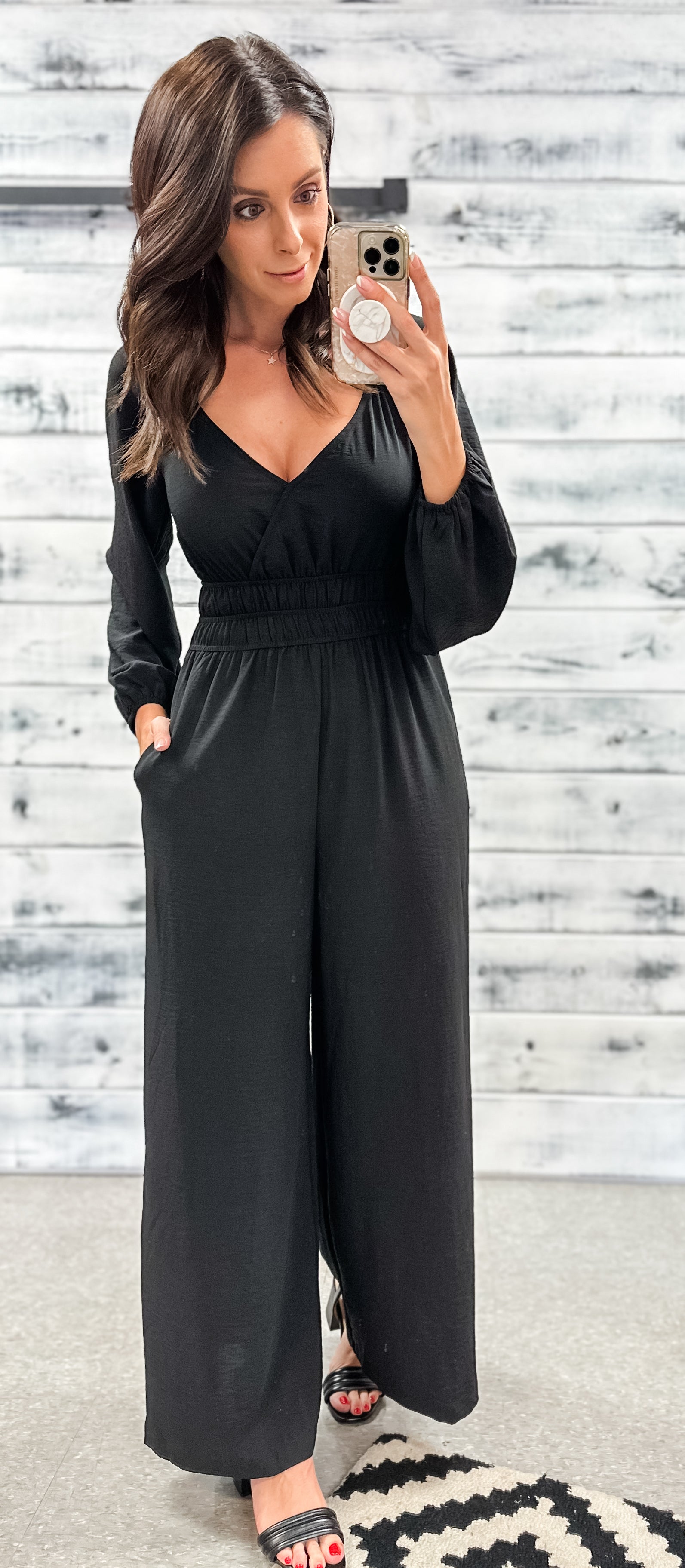 Smocked store waist jumpsuit